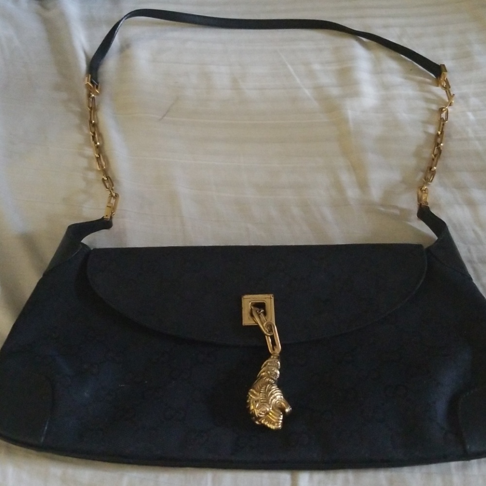 Gucci - Vintage Black Bag w/ rare lionshead Closing